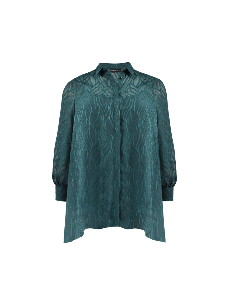Green Linear Burnout Hanky Hem Shirt