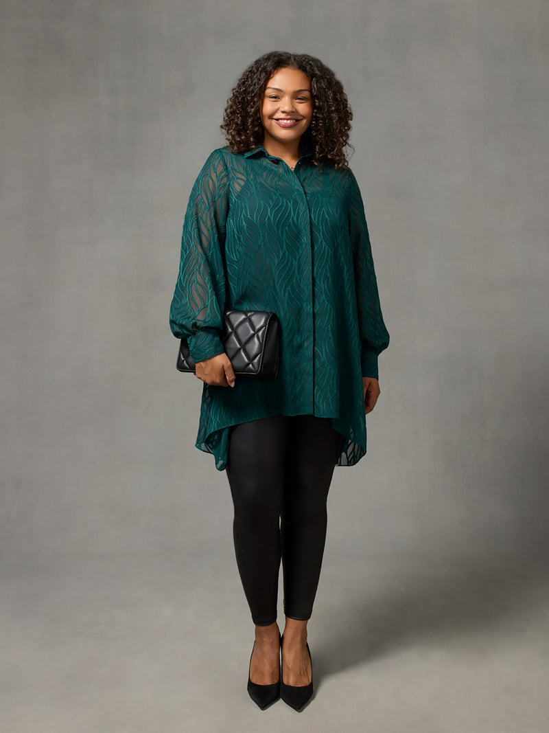 Green Linear Burnout Hanky Hem Shirt