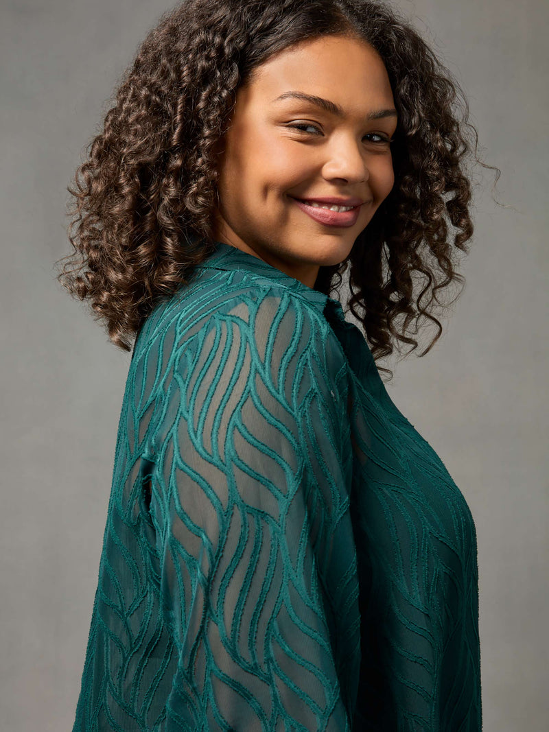 Green Linear Burnout Hanky Hem Shirt