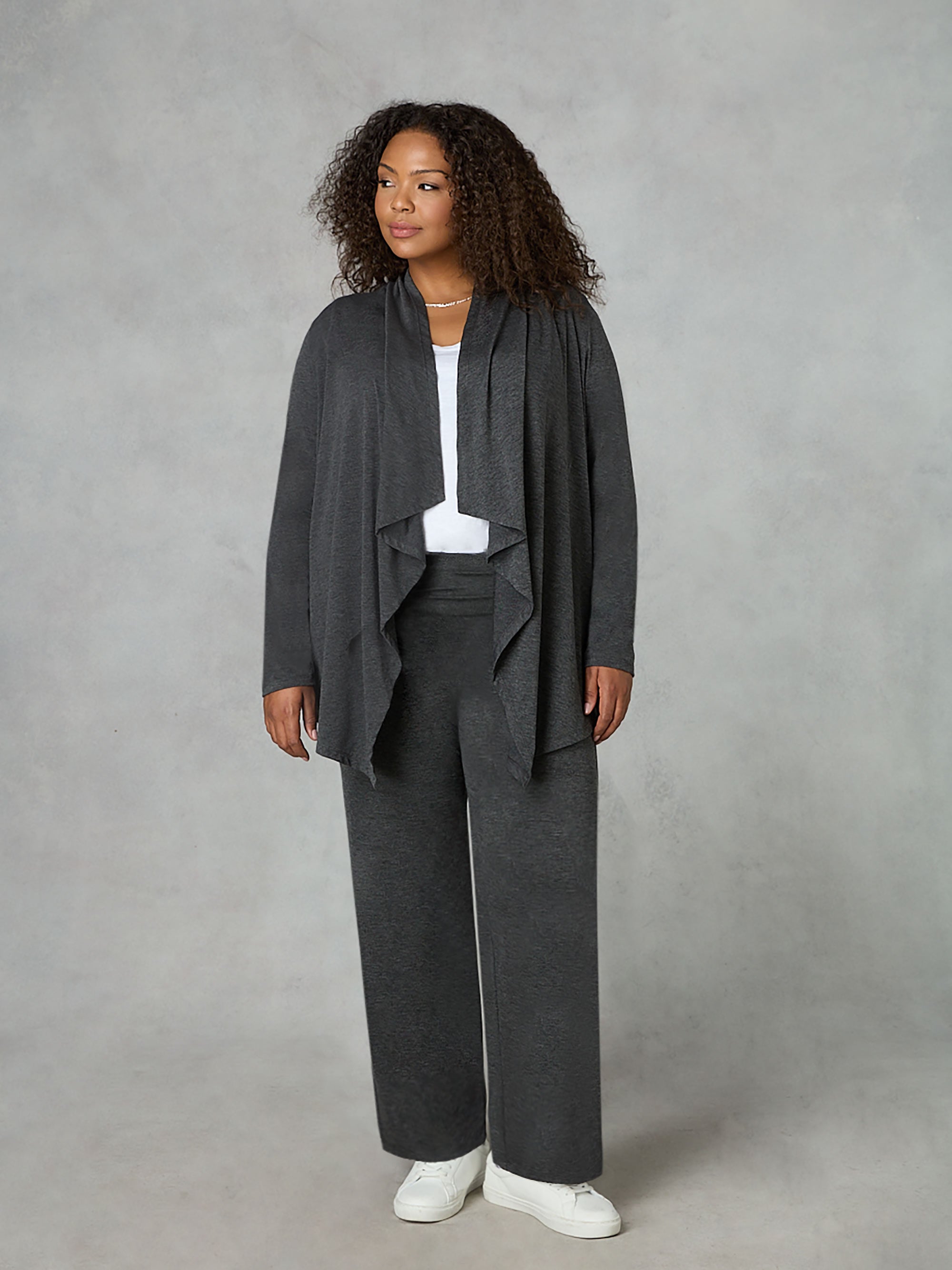 Grey Marl Jersey Folded Waistband Trousers