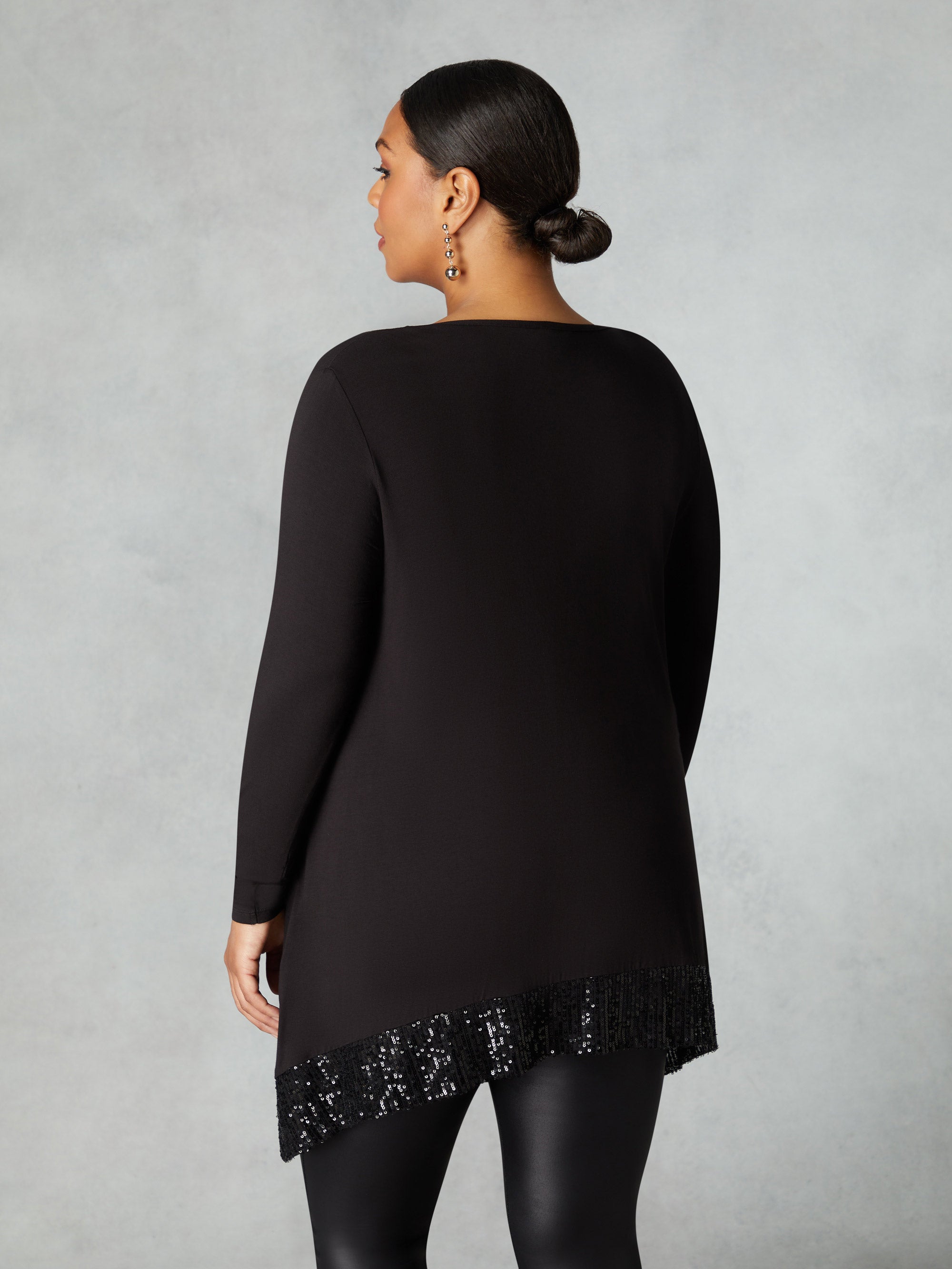 Black Sequin Trim Hanky Hem Tunic