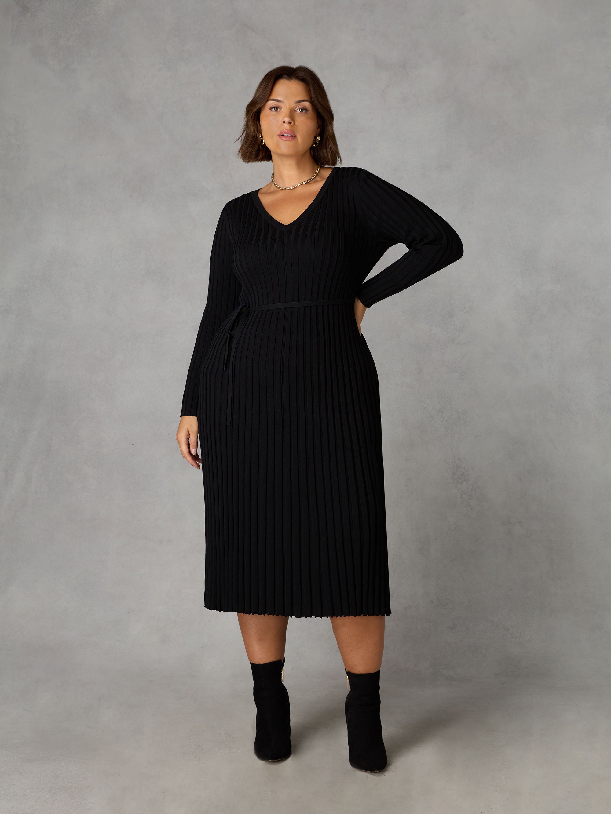 Black Knitted Rib Dress