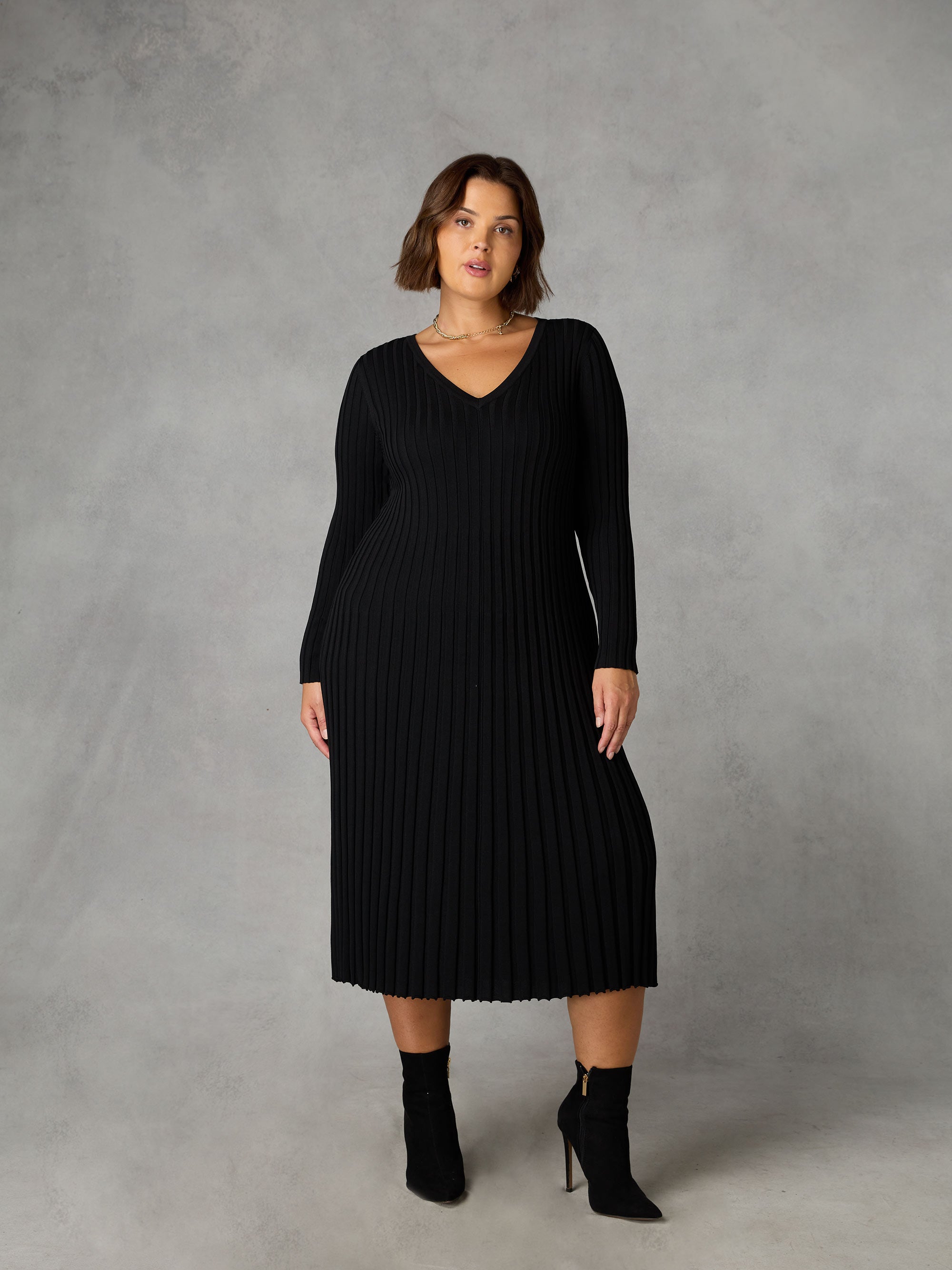 Dresses, Petite Ribbed Pleated Knitted Dress