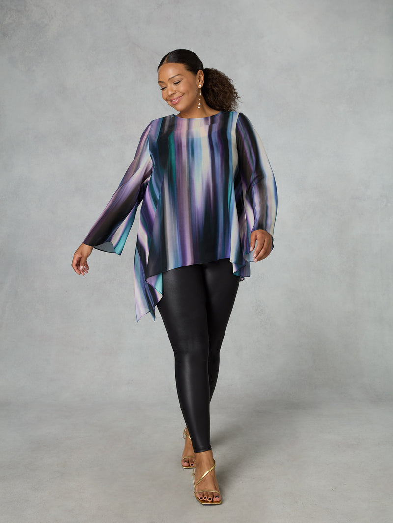 Purple Ombre Chiffon Asymmetric Top