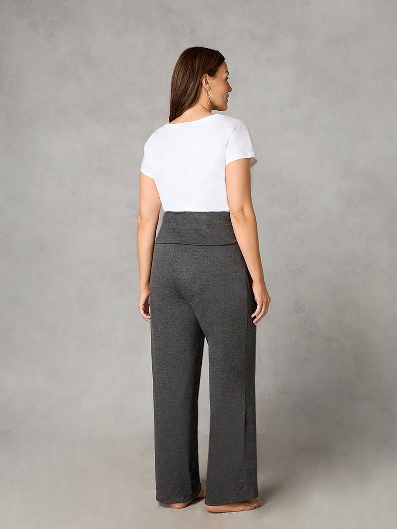 Petite Grey Marl Jersey Folded Waistband Trousers