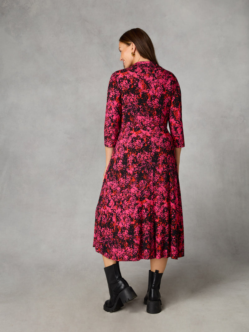 Petite Pink Floral Print Jersey Empire Seam Shirt Dress