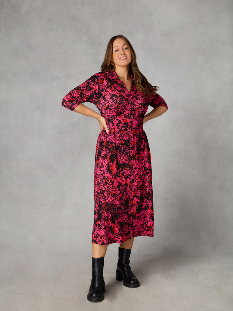 Petite Pink Floral Print Jersey Empire Seam Shirt Dress