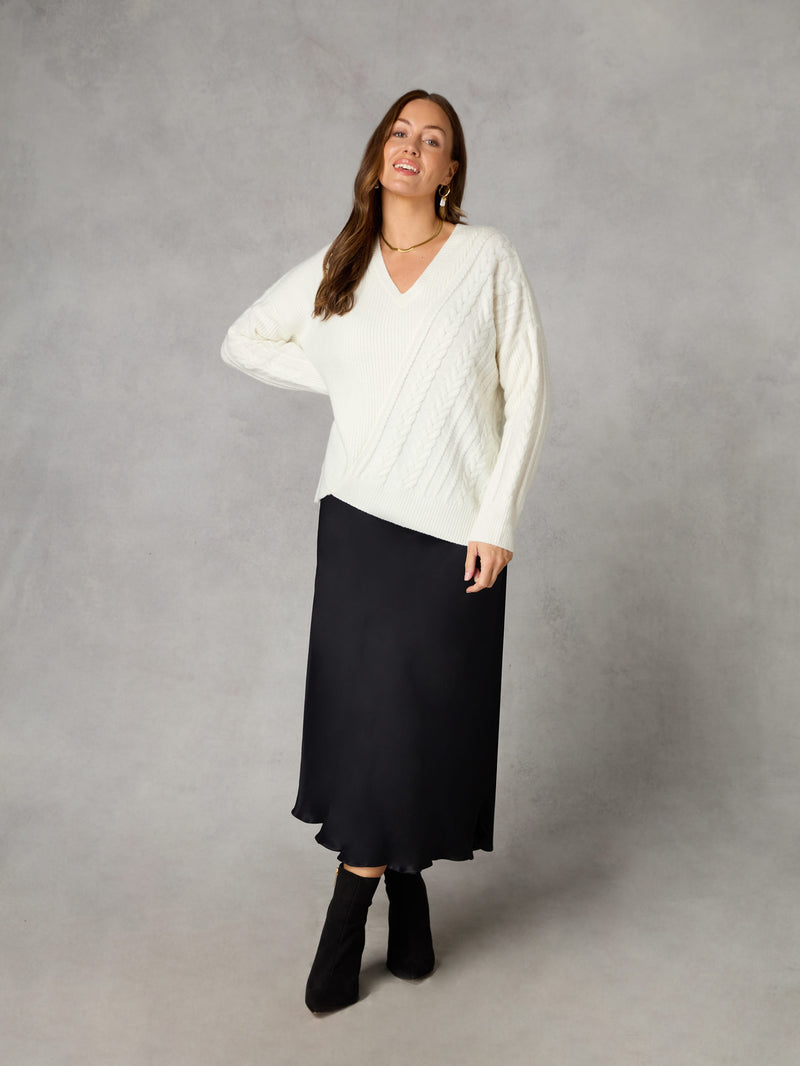 Petite Black Bias Cut Skirt