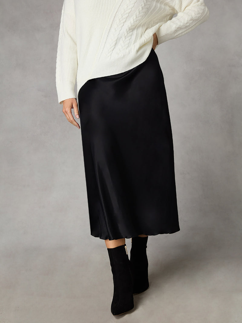 Petite Black Bias Cut Skirt