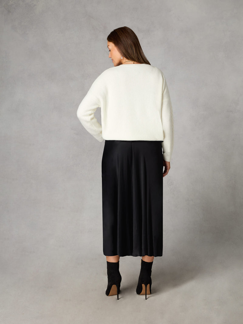 Petite Black Bias Cut Skirt