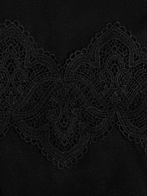 Petite Black Crochet Trim Sleeve Dress