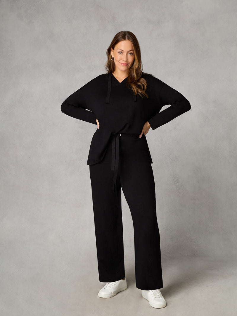 Petite Black Jersey Wide Leg Joggers