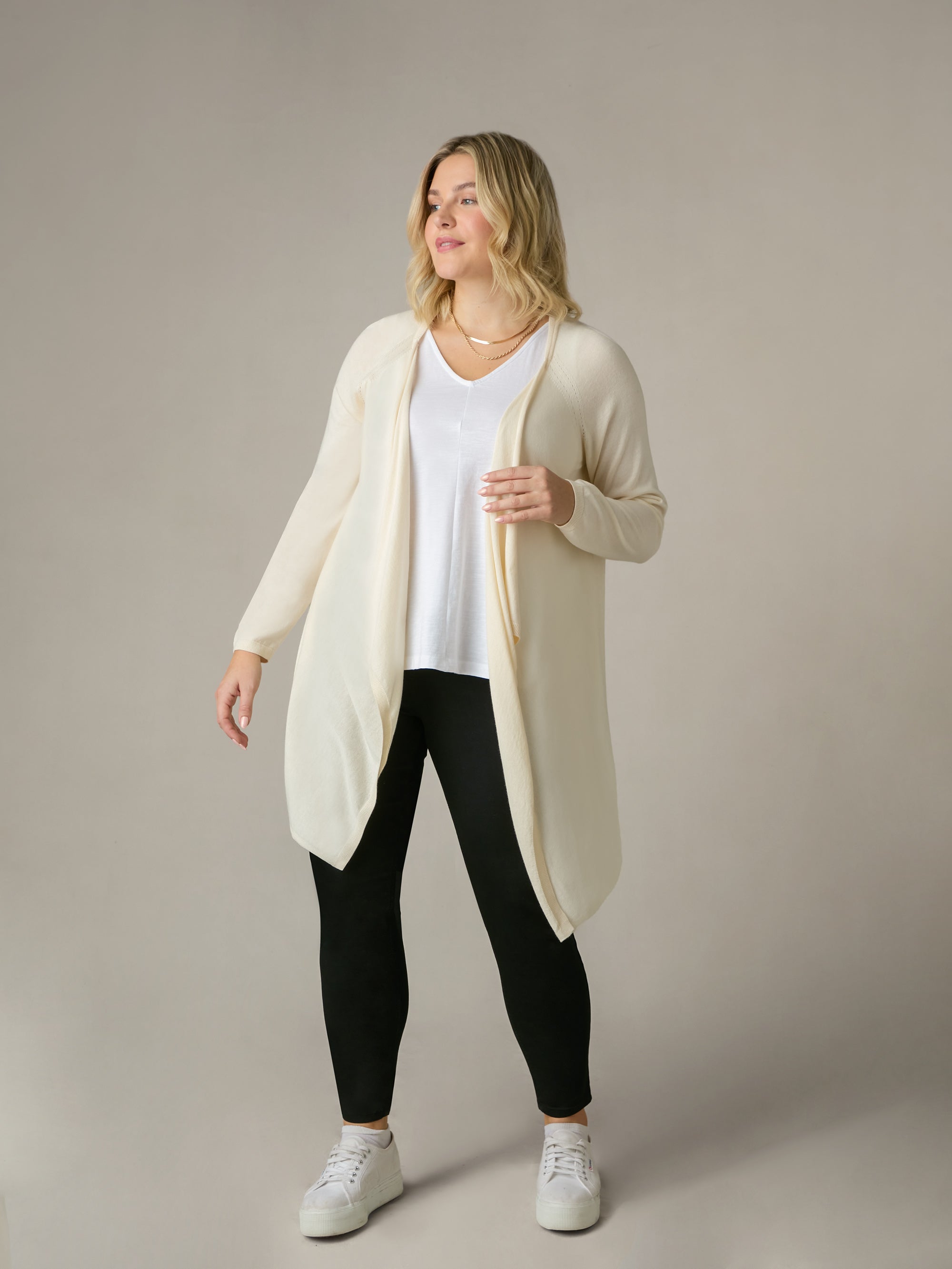 Stone Knitted Waterfall Cardigan