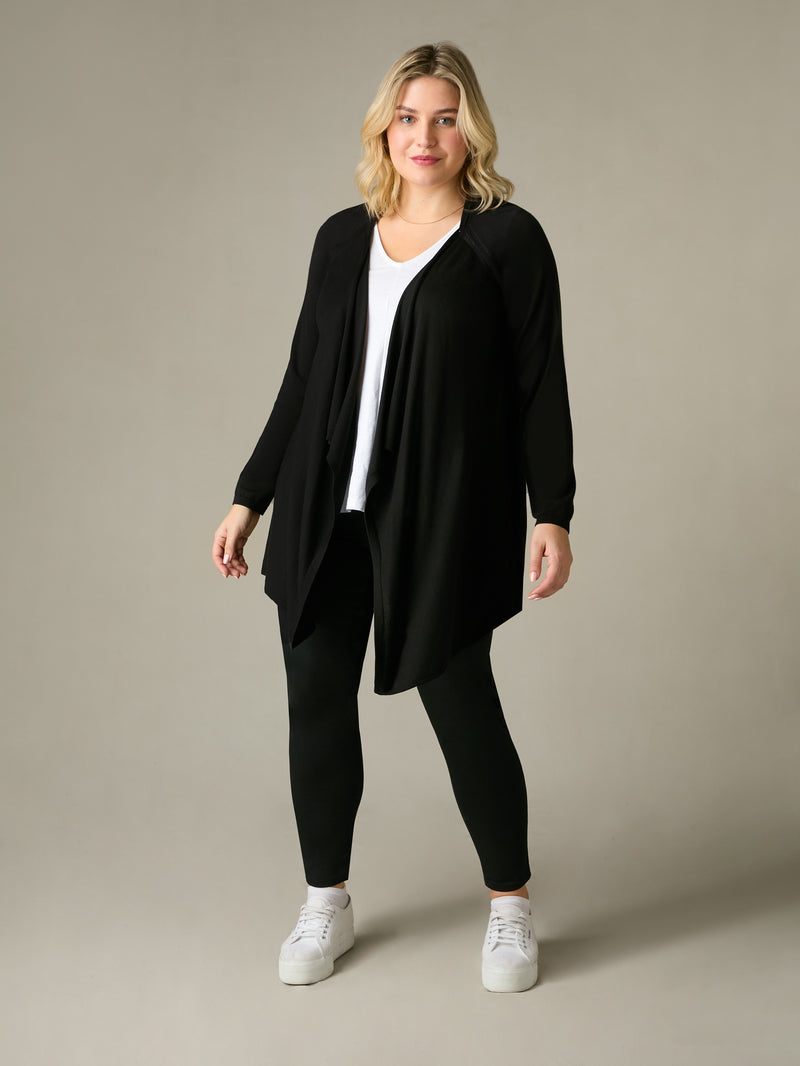 Black Knitted Waterfall Cardigan