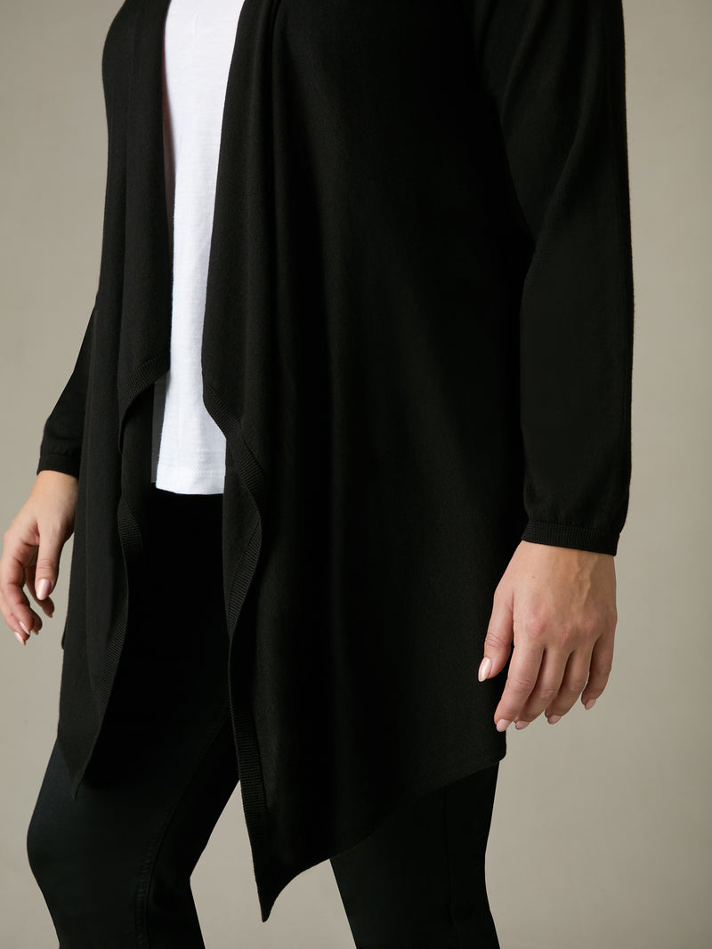 Black Knitted Waterfall Cardigan