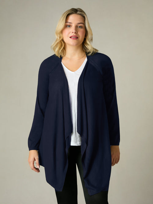 Navy Knitted Waterfall Cardigan