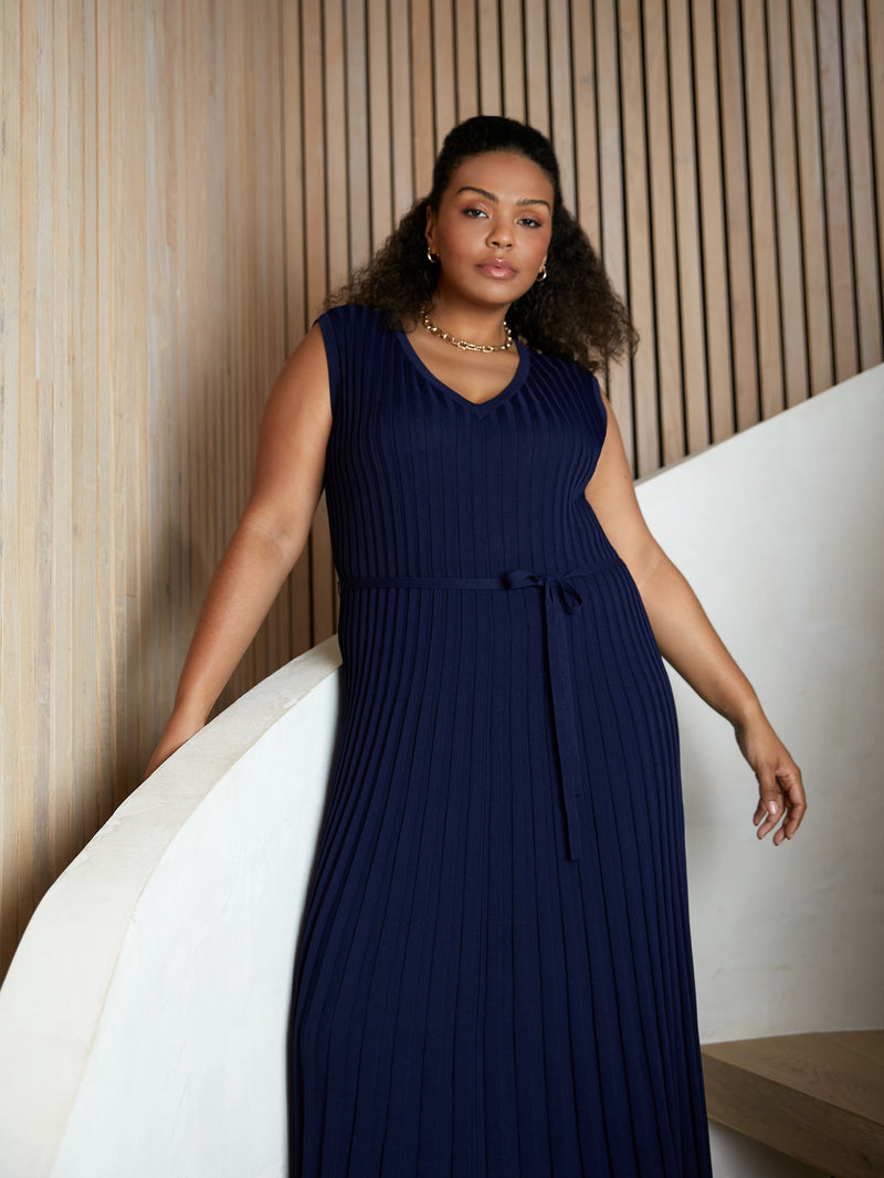 Navy Knitted Rib Dress