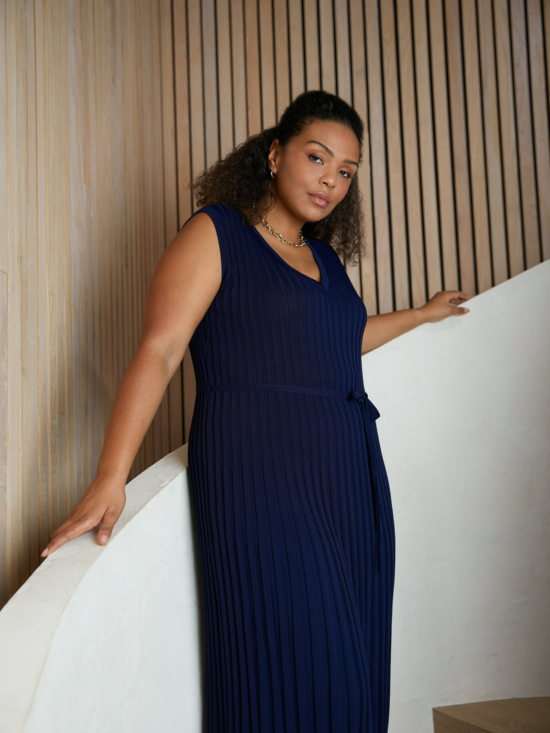 Navy Knitted Rib Dress