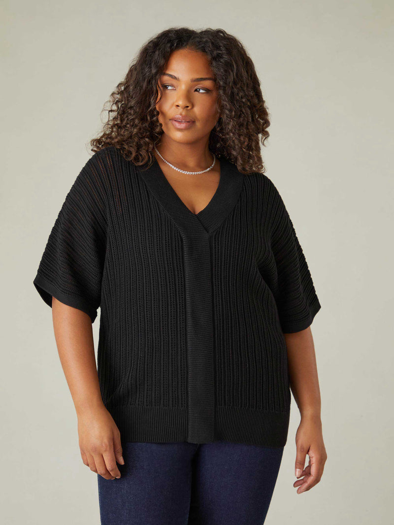 Black Open Stitch Knitted Kaftan Jumper