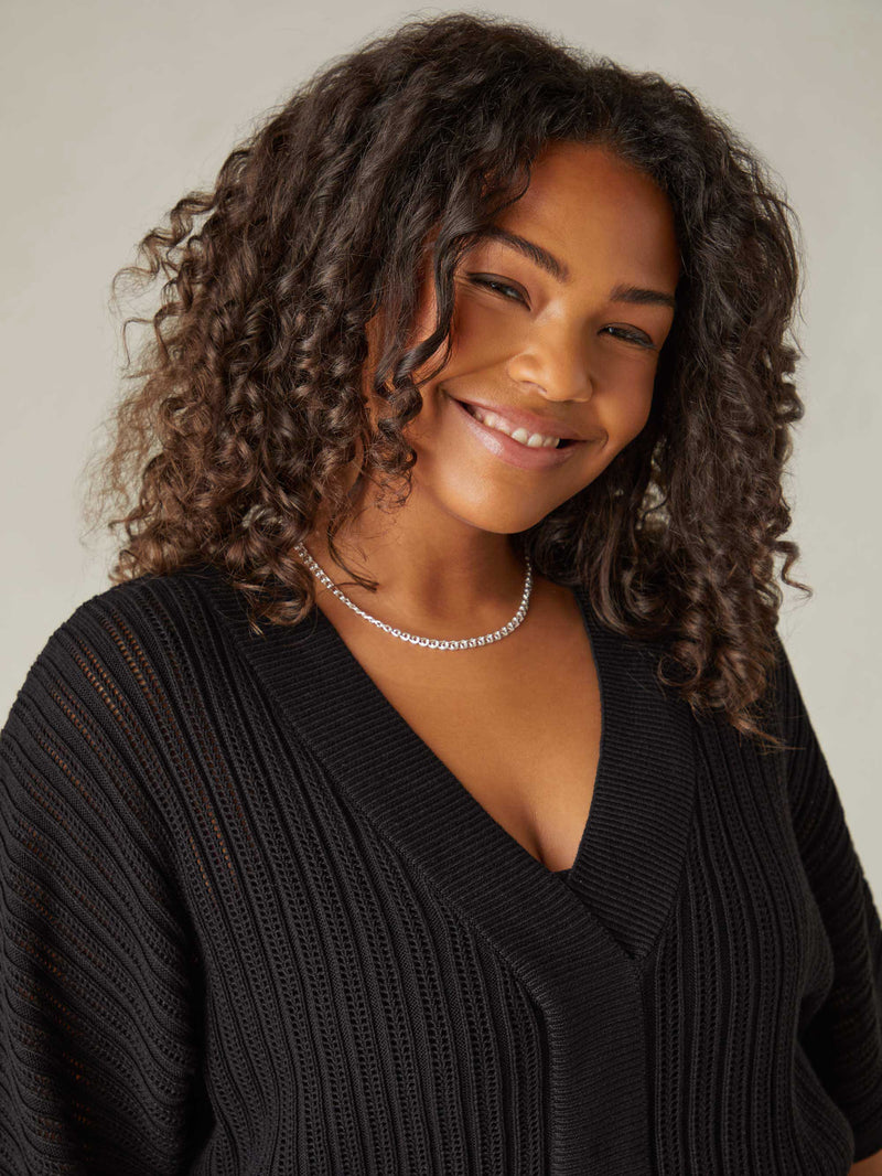 Black Open Stitch Knitted Kaftan Jumper