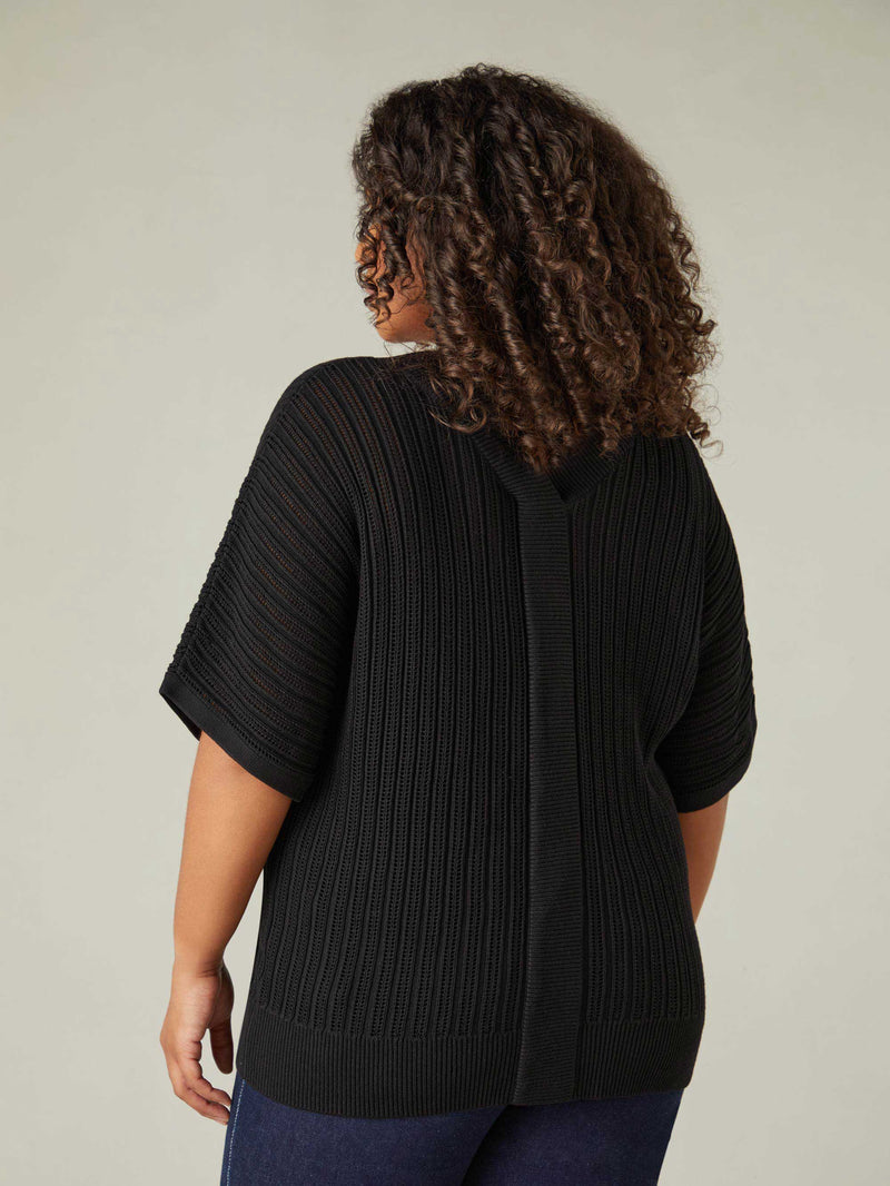 Black Open Stitch Knitted Kaftan Jumper