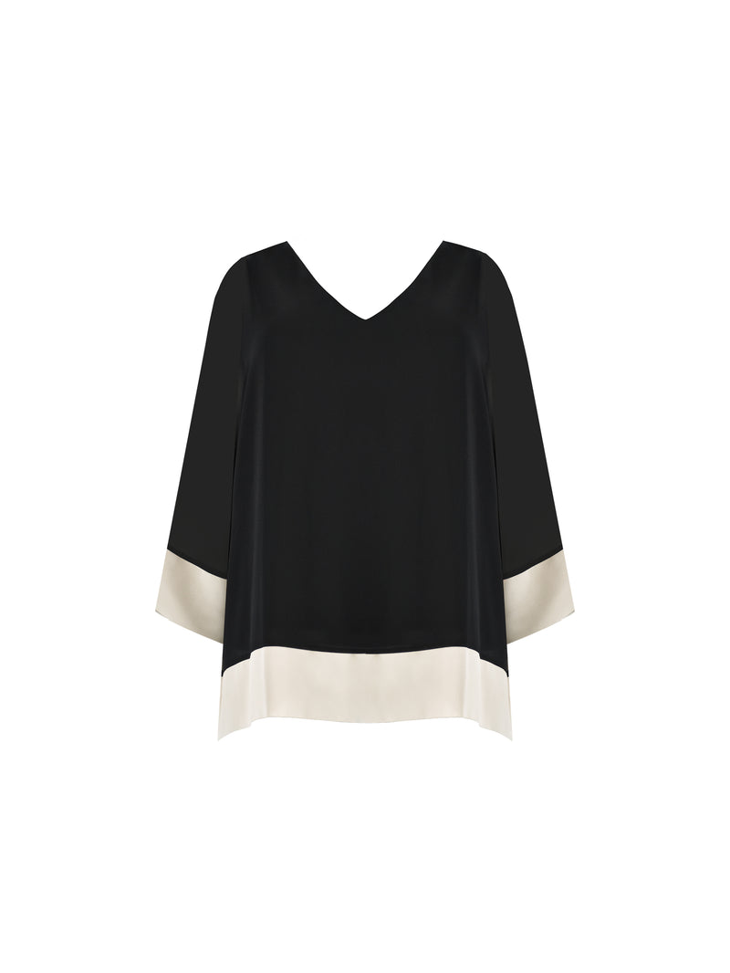Black Chiffon Contrast Hem Overlay Top