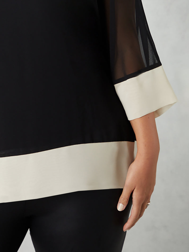 Black Chiffon Contrast Hem Overlay Top