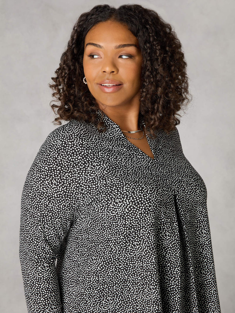 Mono Dash Print Jersey Pleat Front Top