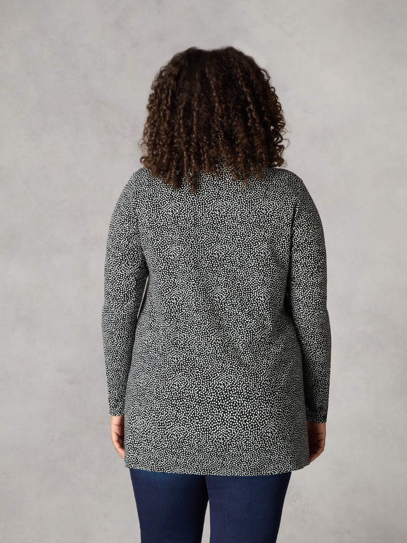 Mono Dash Print Jersey Pleat Front Top