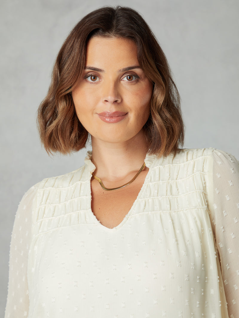Ivory Dobby Ruched Front Blouse