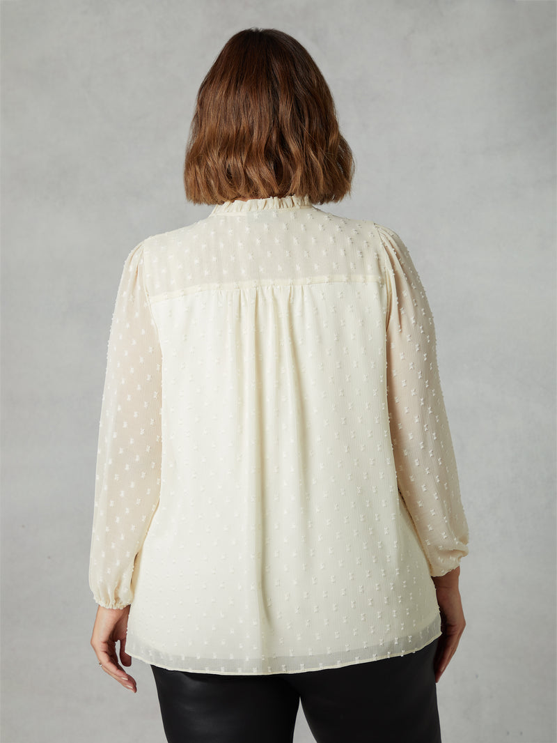 Ivory Dobby Ruched Front Blouse