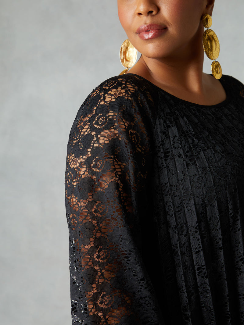 Black Lace Pleated Dress