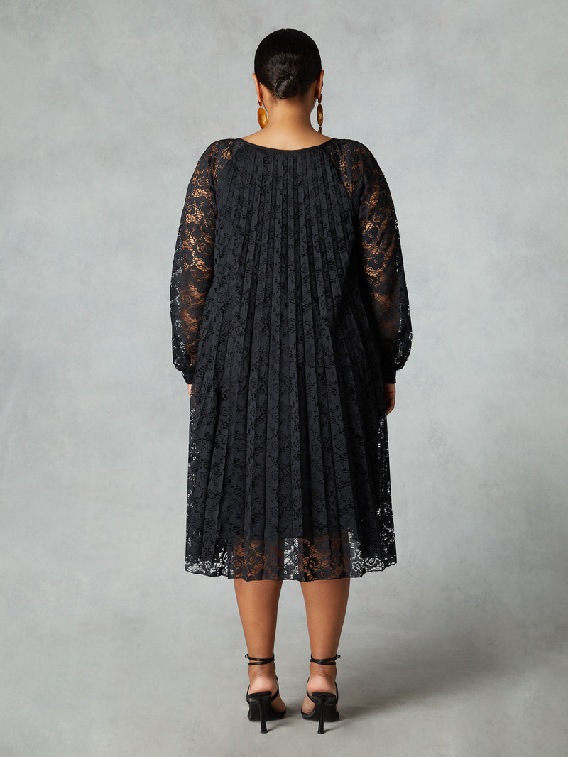 Black Lace Pleated Dress