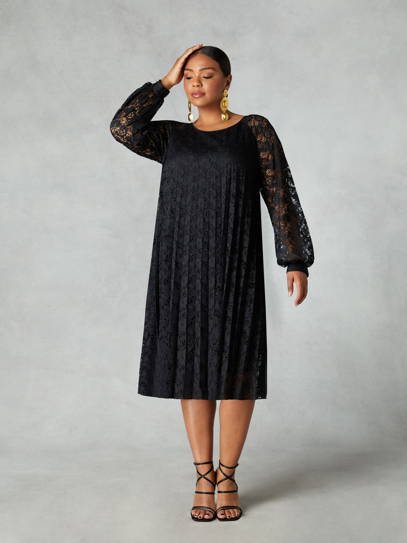 Black Lace Pleated Dress