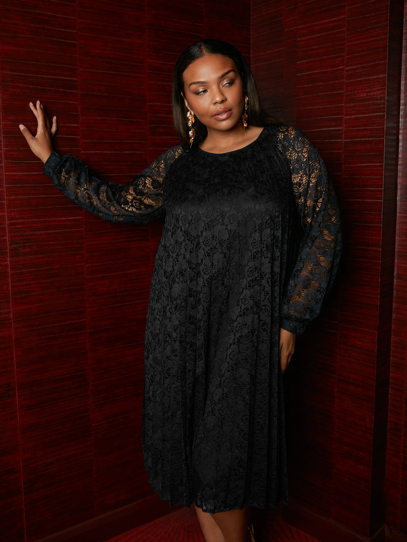 Black Lace Pleated Dress