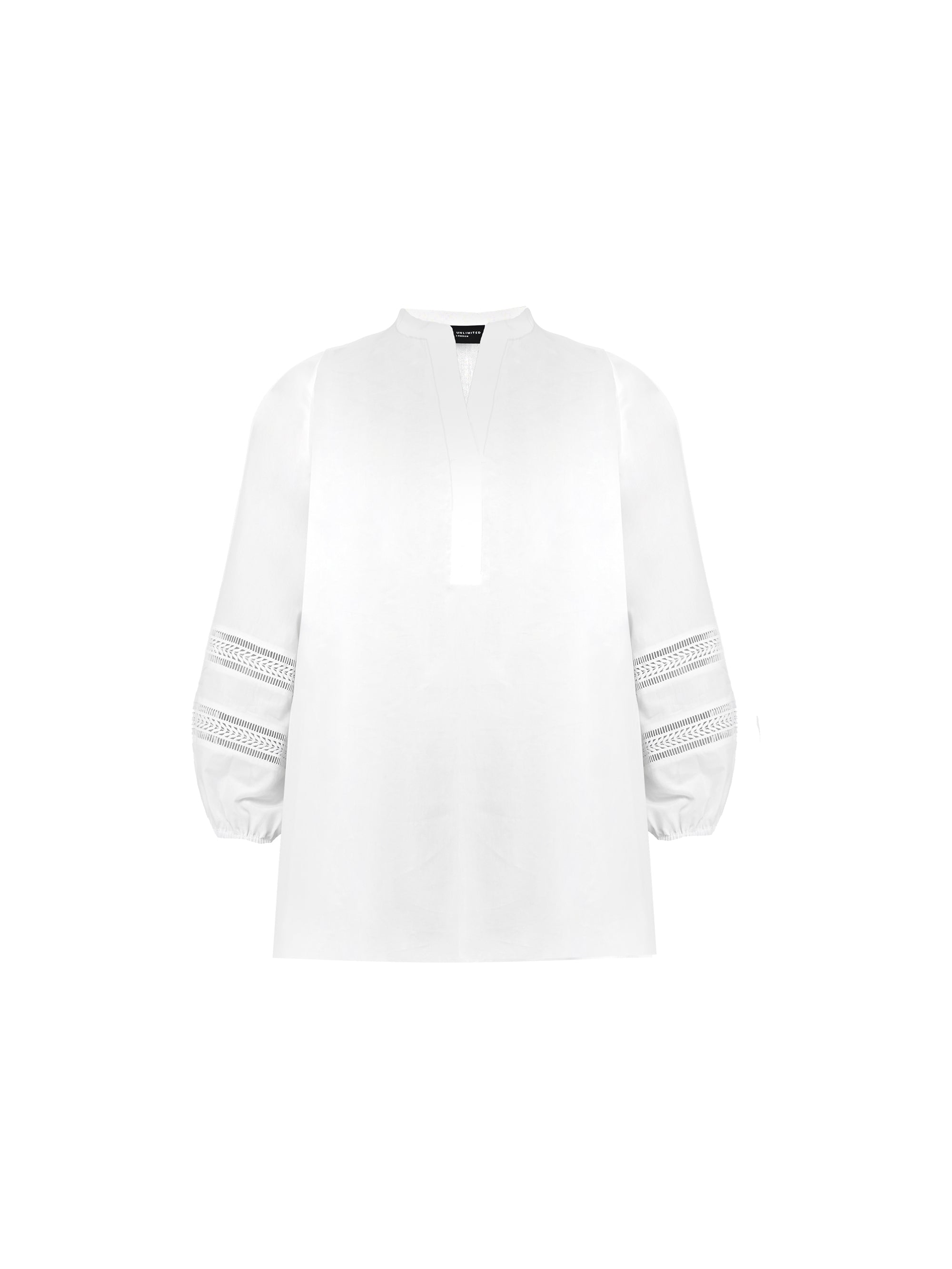 White Cotton Ladder Trim Shirt