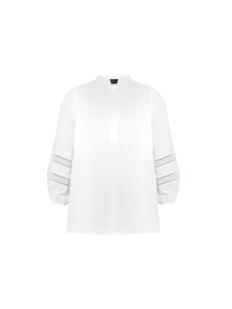 White Cotton Ladder Trim Shirt