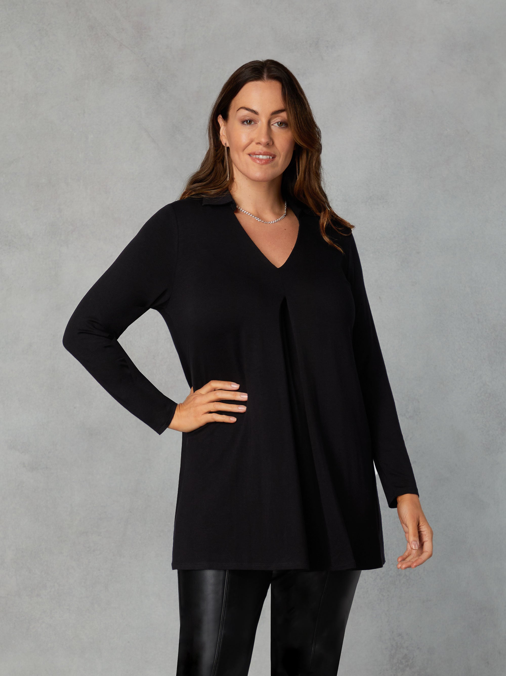 Petite Black Jersey Pleat Front Tunic