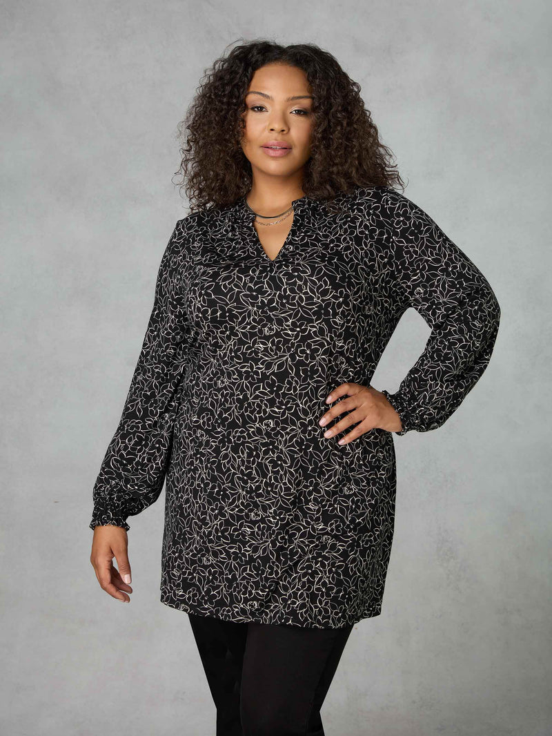 Mono Linear Floral Jersey Tunic