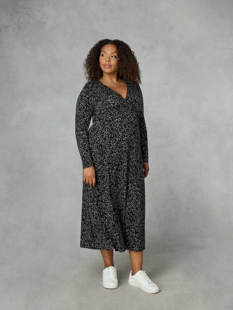 Mono Linear Floral Jersey Wrap Dress
