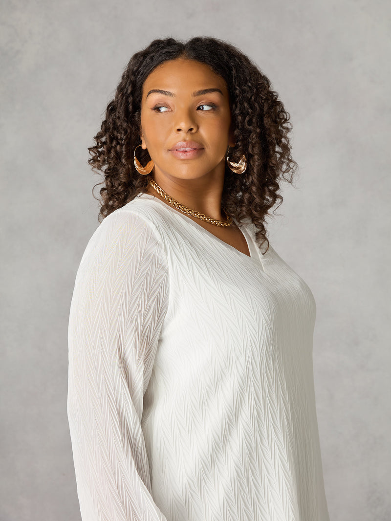 Ivory Textured Rib Trim Blouse