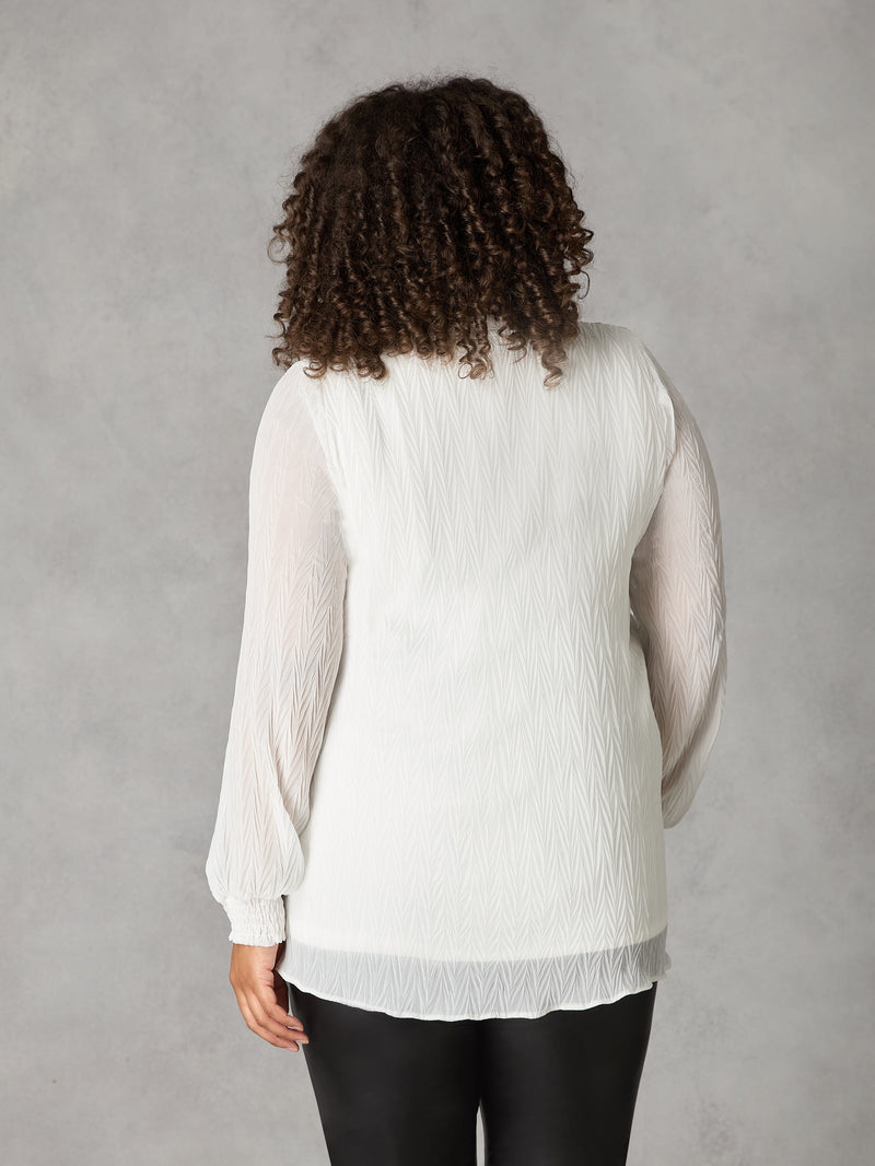 Ivory Textured Rib Trim Blouse
