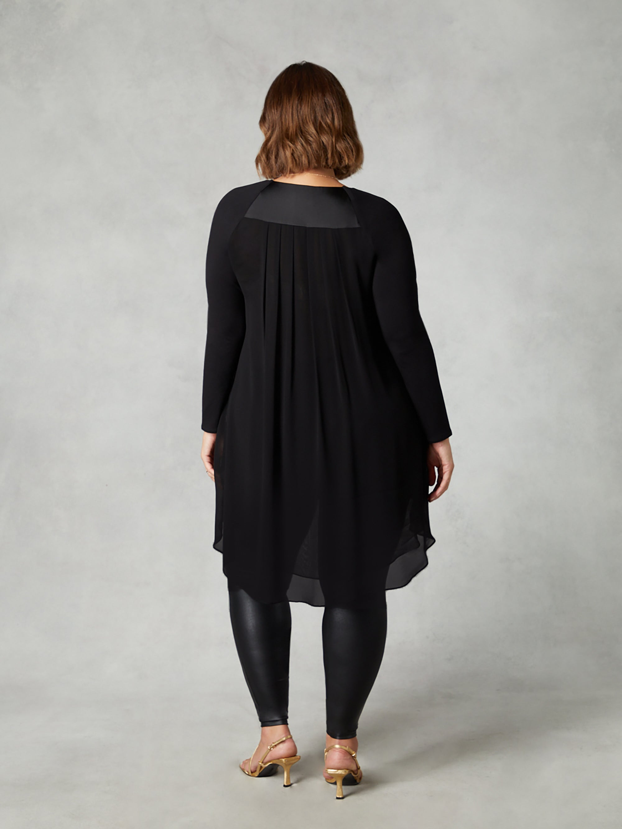 Black Satin Front High Low Tunic