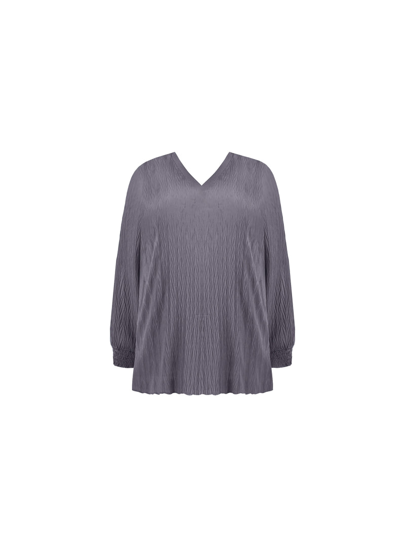Grey Textured Rib Trim Blouse