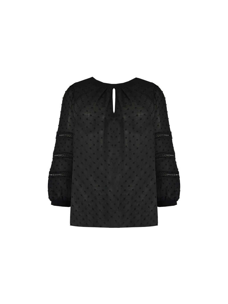 Black Dobby Ladder Trim Blouse