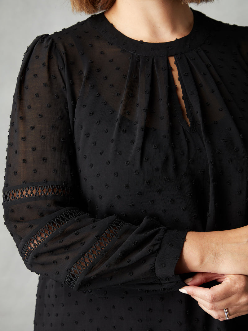 Black Dobby Ladder Trim Blouse