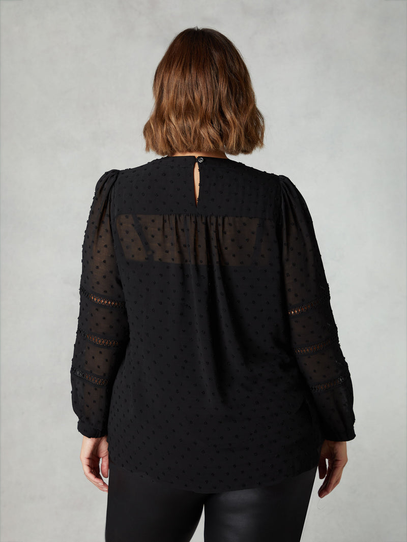 Black Dobby Ladder Trim Blouse