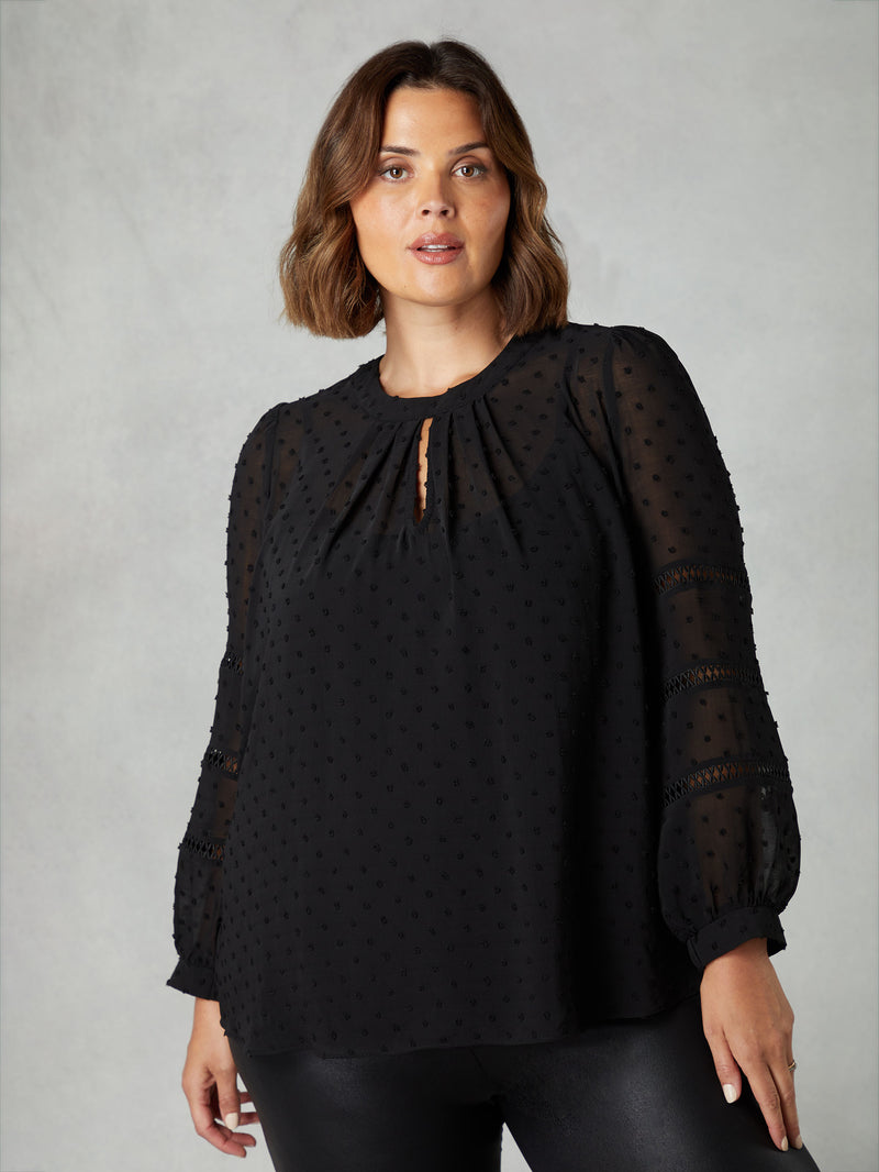 Black Dobby Ladder Trim Blouse