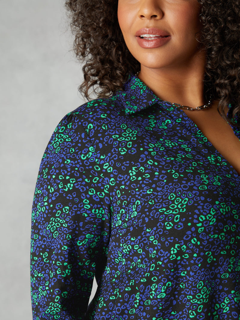 Multi Leopard Print Jersey 3/4 Sleeve Shirt