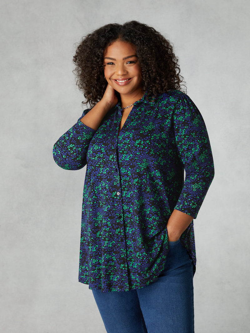 Multi Leopard Print Jersey 3/4 Sleeve Shirt